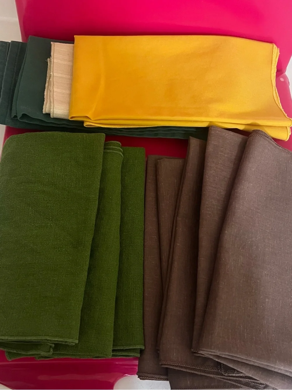 Vintage Assorted Fabric Napkins in Green, Brown & Yellow 12